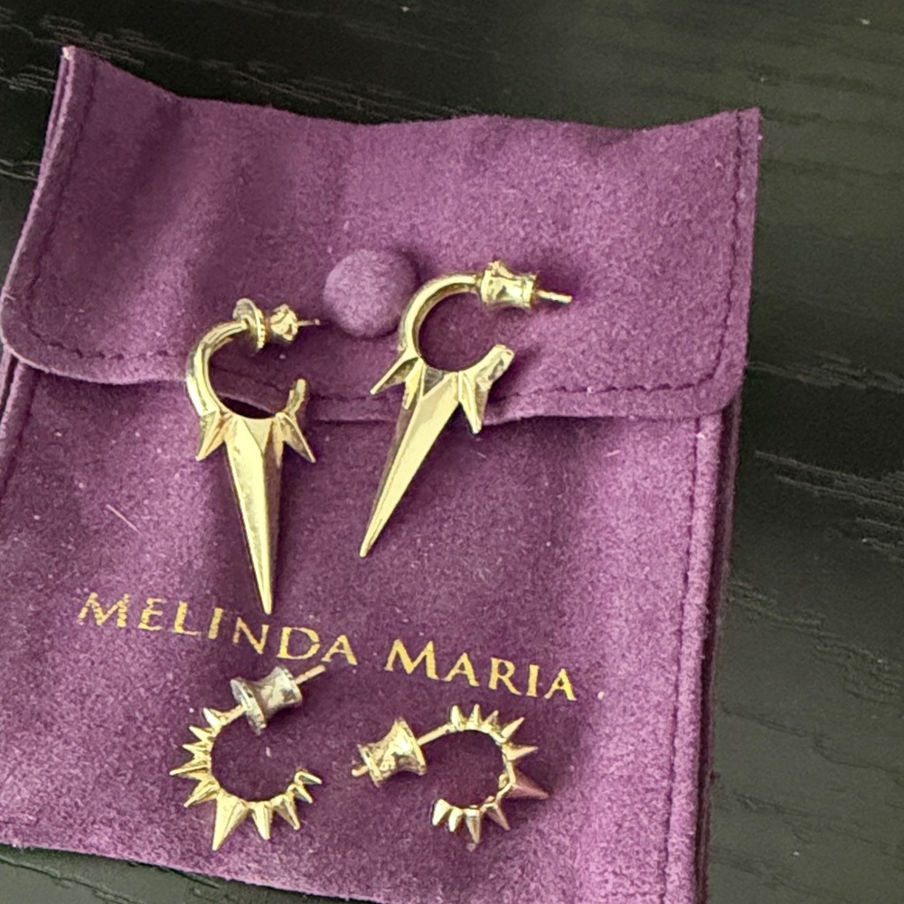 Melinda Maria Gold Spiked Hoop and Mini Spike Stud Earrings